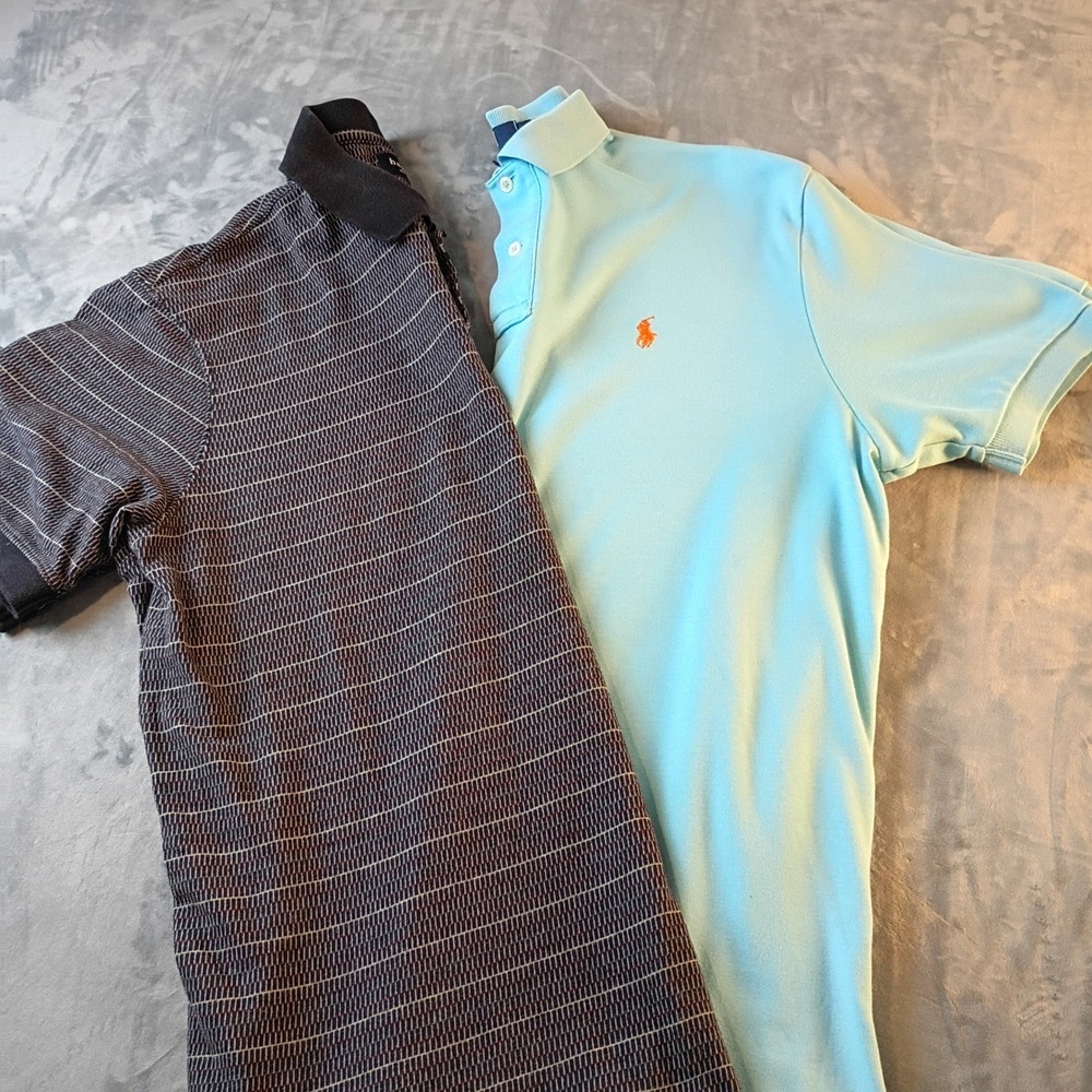 Mens Polo Shirt Bundle Ralph Lauren Blue Orange Pony Haggar Grey Textured Large